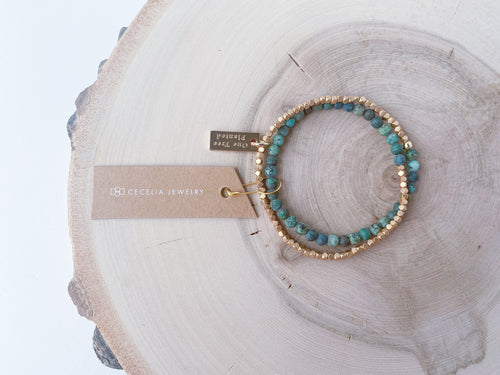 Gold and Grey Agate Gemstone Double Wrap Bracelet