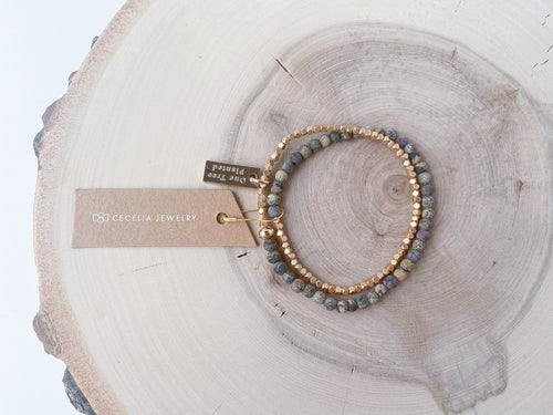 Gold and Sodalite Gemstone Double Wrap Bracelet