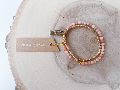 Gold and Peach Jasper Gemstone Double Wrap Bracelet