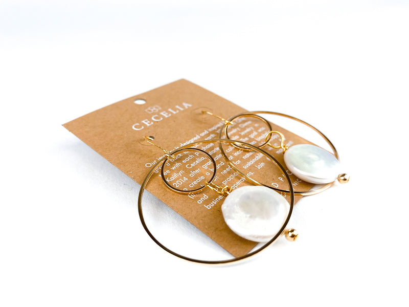 Double Hoop Gemstone Earrings in Pearl