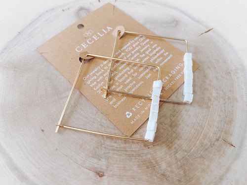 Square Hoop Earrings in Gold Plated Champagne