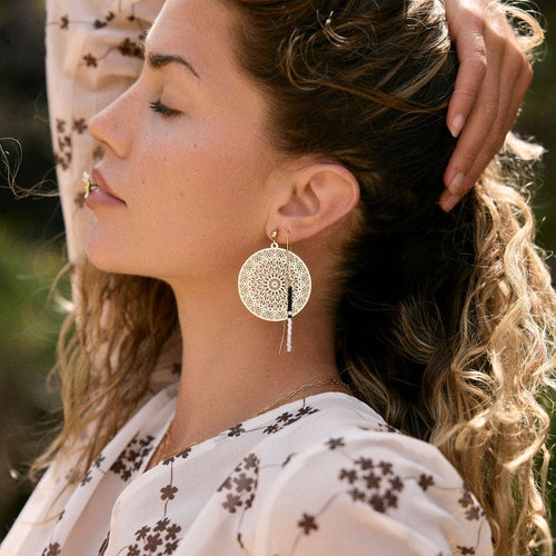 Filigree Round Mandala Pendant Earrings