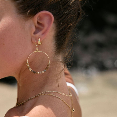 Sunrise Handcrafted Gold Plated Gemstone Hoop Earrings