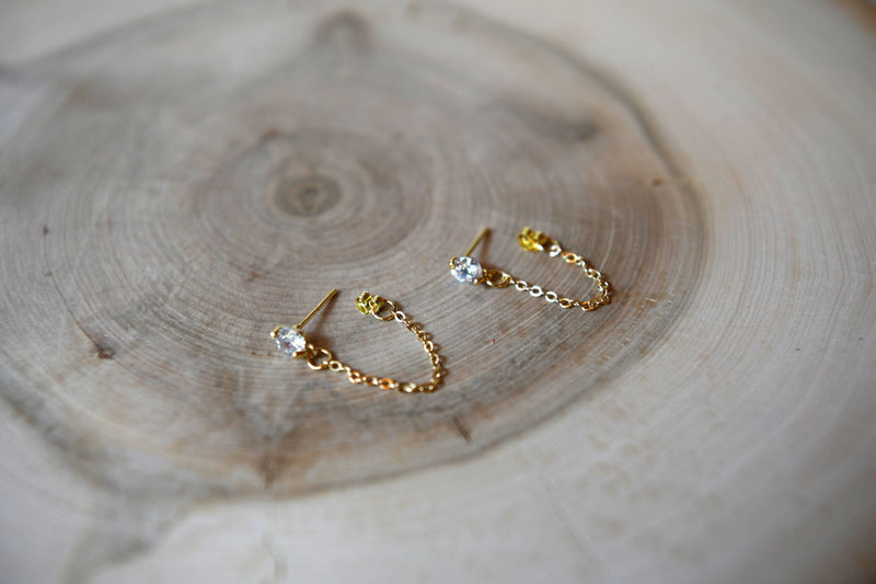 Double Sided Earrings in Gold Filled Round Cubic Zirconia