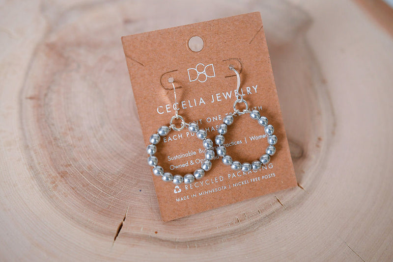 Small Beaded Hoops in Silver