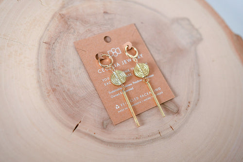 Light of Moon Glass Ball Bar Drop Earrings