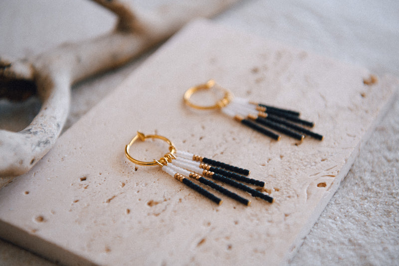 Gold Dust Beaded Fringe Hoop Earrings – Cecelia Designs Jewelry