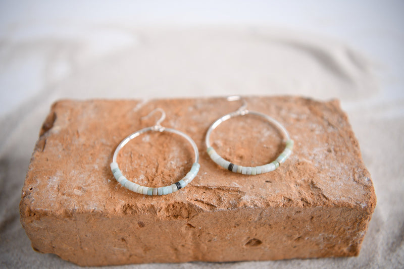 Far Out Silver Hoops in Sterling Silver Serpentine Turquoise