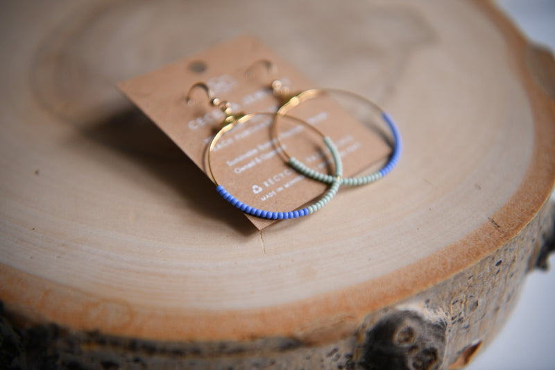 Teal & Cornflower Seed Bead Hoop Earrings