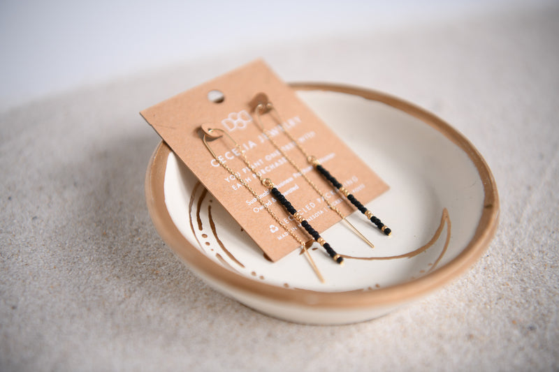 Ocean Sky Black & Gold Threader Earrings