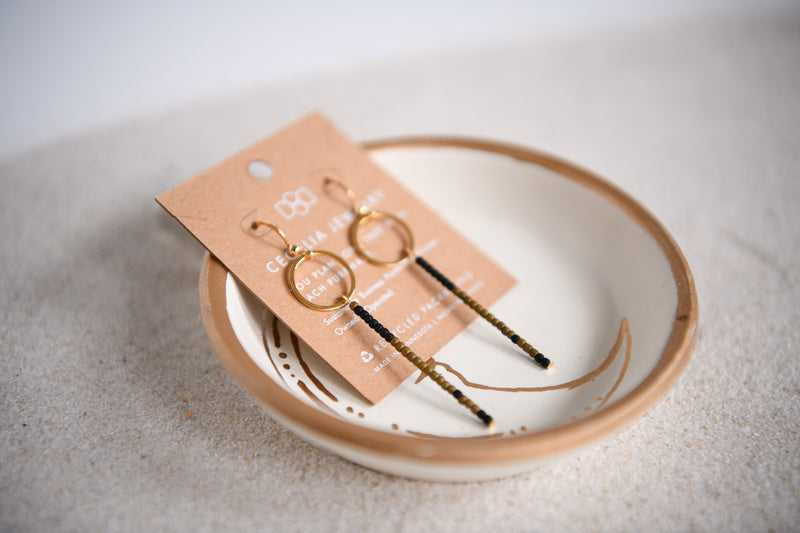 Midnight Moon Frosted Jet Seed Bead Drop Earrings