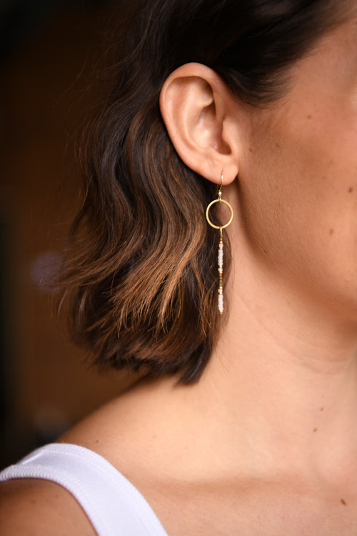 Midnight Moon Black & Gold Seed Bead Drop Earrings