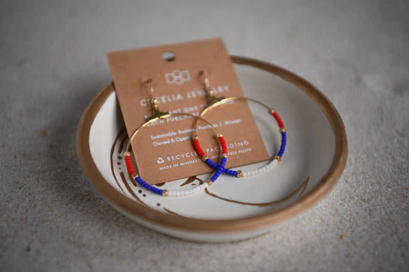 Patriotic Hoop Seed Bead Earrings