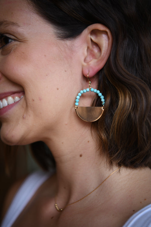 Lunar Beaded White Half Moon Hoops