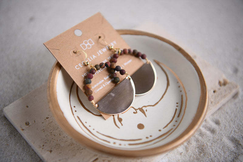 Stella Picture Jasper Beaded Half Moon Hoop Earrings