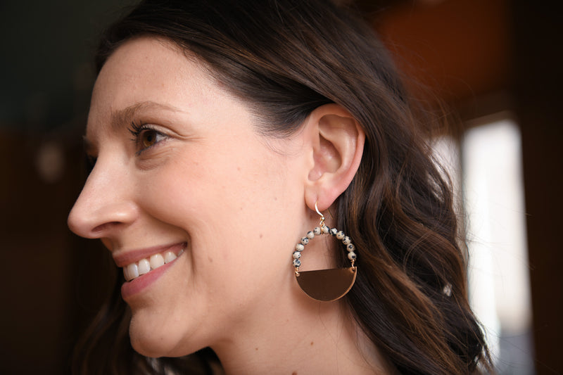 Stella Red Creek Jasper Beaded Half Moon Hoop Earrings