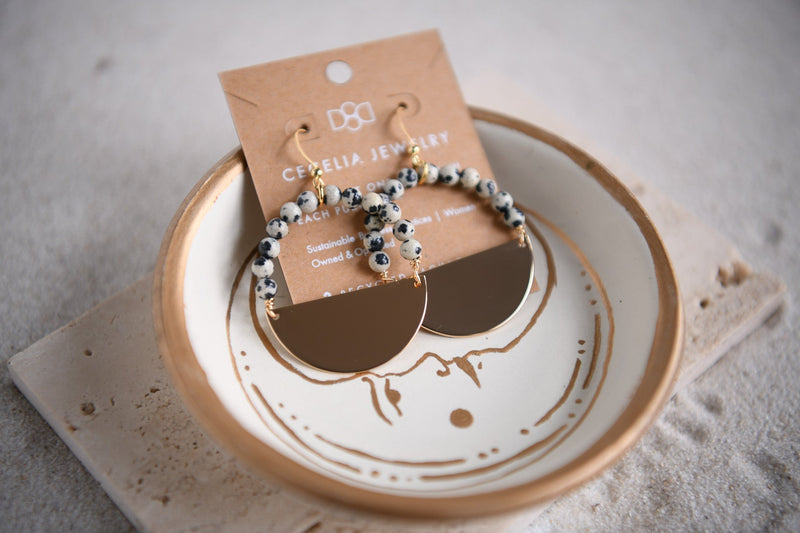 Stella Dalmation Jasper Beaded Half Moon Hoop Earrings