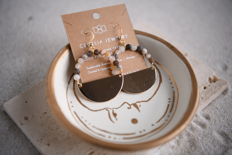 Stella Dalmation Jasper Beaded Half Moon Hoop Earrings