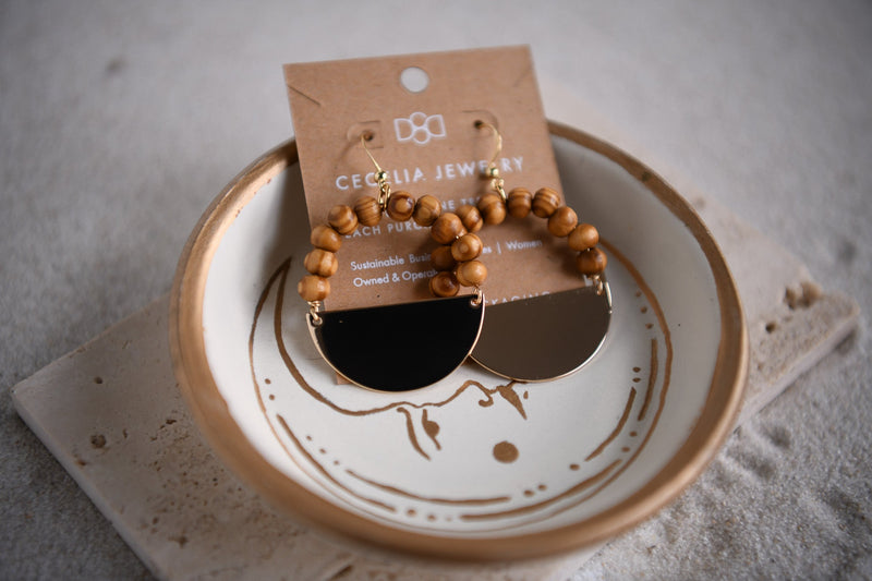 Stella Picture Jasper Beaded Half Moon Hoop Earrings