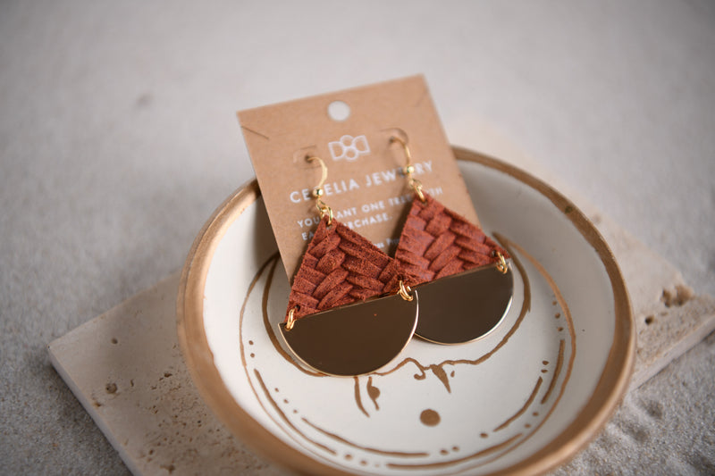 Celeste Mustard Half Moon & Leather Triangle Earring