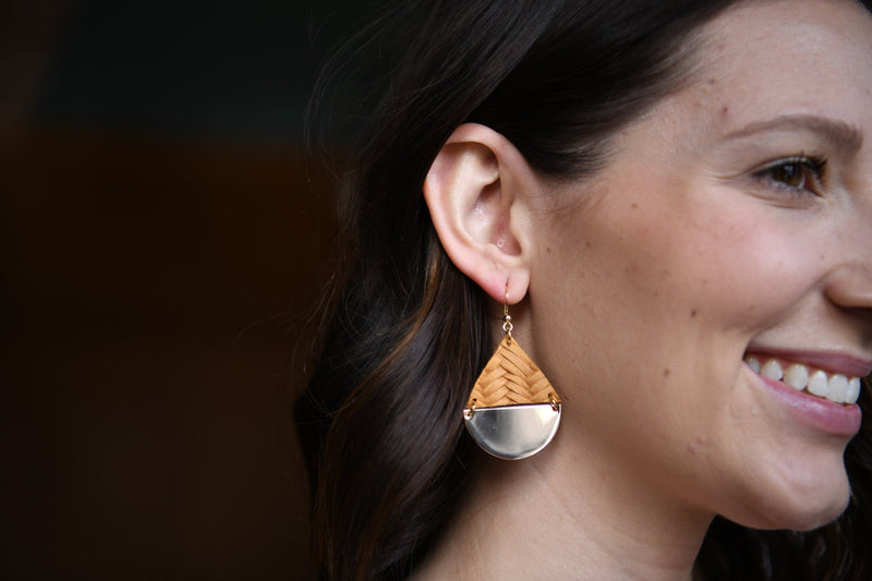 Celeste Dark Navy Half Moon & Leather Triangle Earring