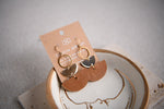 Flora Rust Leather & Gold Double Half Moon Earrings