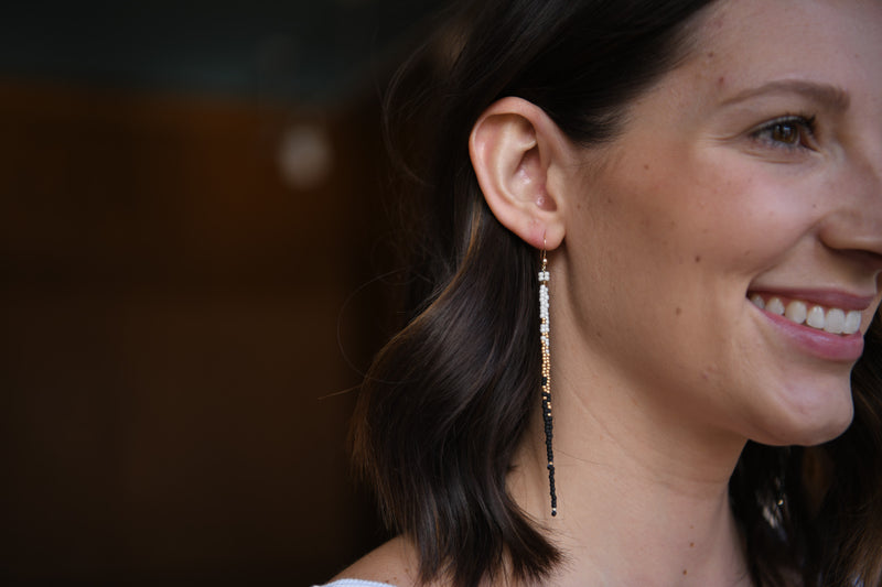 Astra Black Cloud Beaded Fringe Earrings