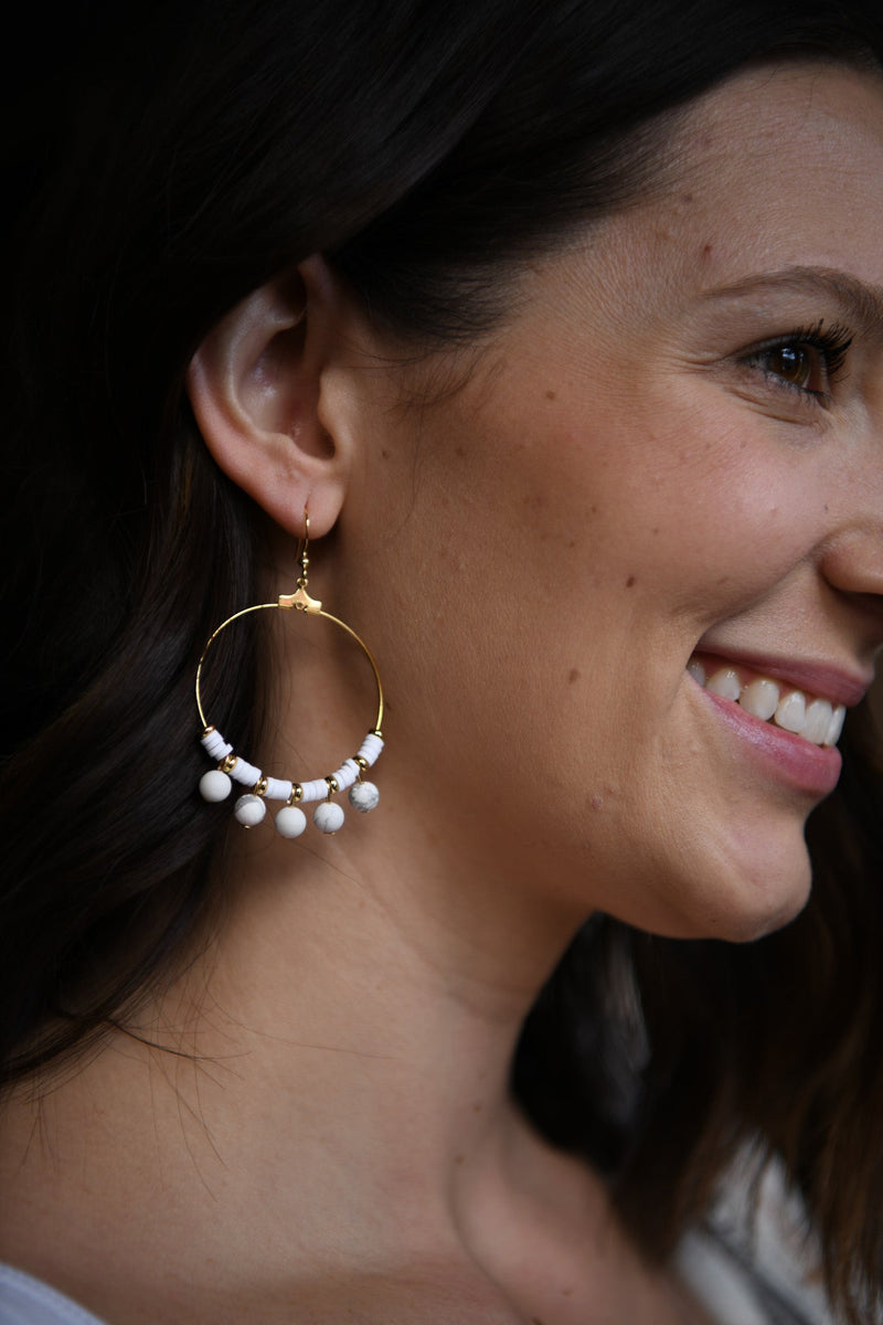 Nova Black Agate Ball Drop Hoop Earrings