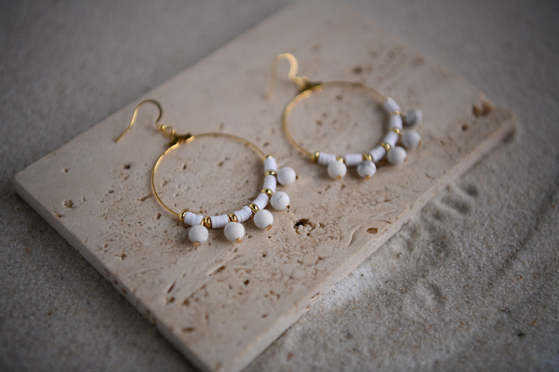 Nova White Howlite Ball Drop Hoop Earrings