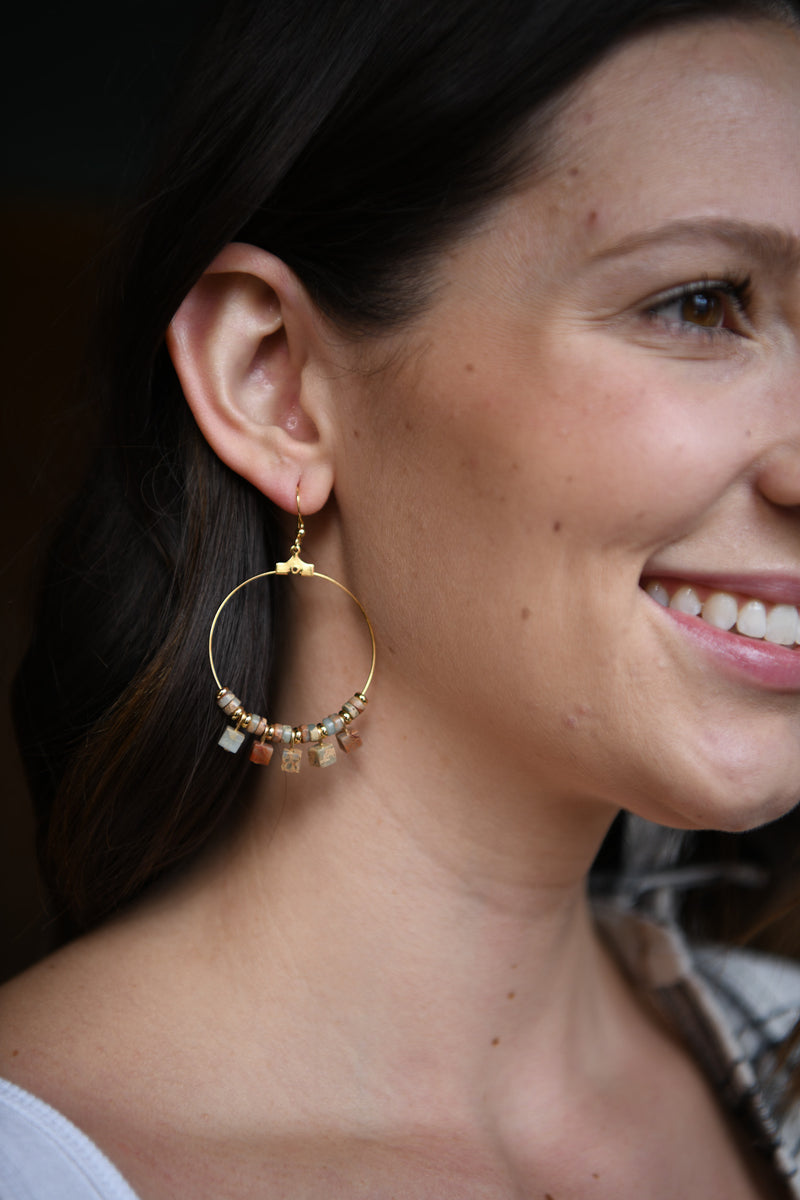 Nova White Howlite Ball Drop Hoop Earrings