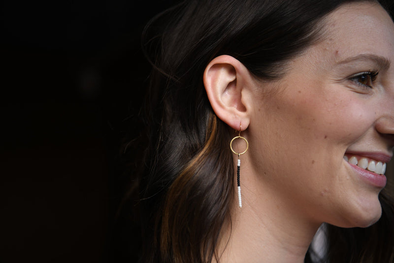 Iris Rust Seed Bead Drop Circle Earrings