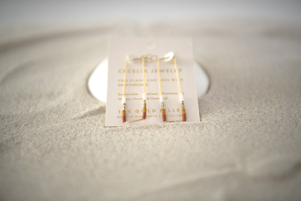 Modern Gold-Filled Rectangle Hoop Earrings with Seed Beads