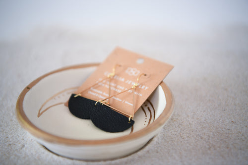 Brown Triangle and Half Moon Leather Earrings