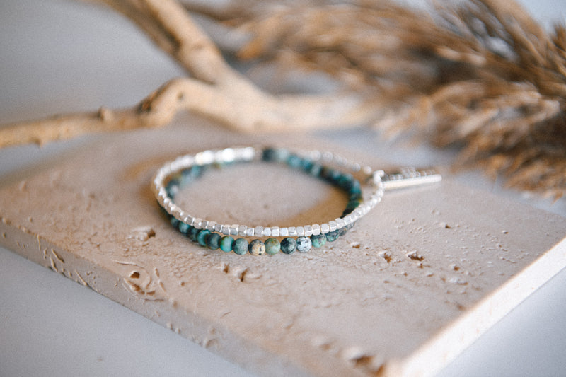 Gemstone Wrap Bracelet Amazonite with Faceted Silver Beads