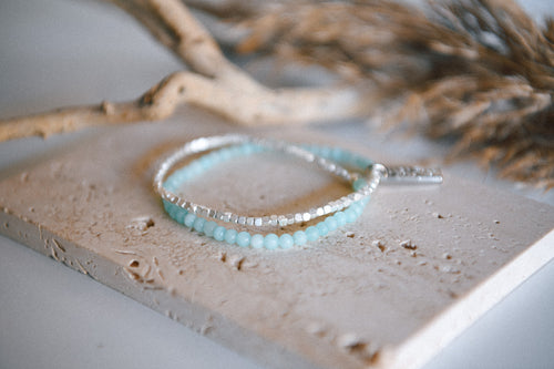 Gemstone Wrap Bracelet Red Creek Jasper with Faceted Silver Beads