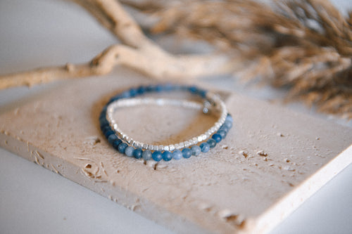 Gemstone Wrap Bracelet Picture Jasper with Faceted Silver Beads