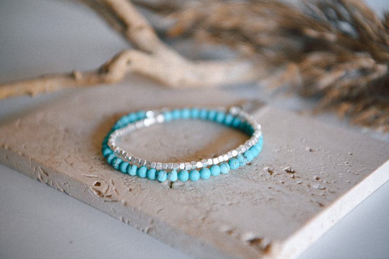 Gemstone Wrap Bracelet Amazonite with Faceted Silver Beads