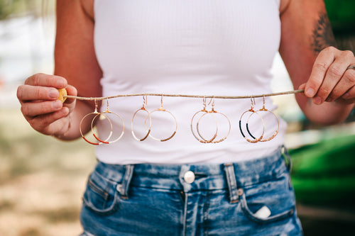 Boho Seed Bead Half & Half Hoop Earrings in Black