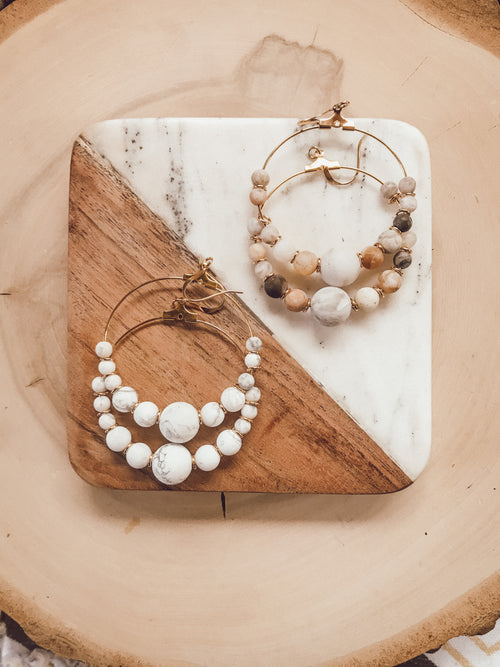 Symmetrical Gemstone Hoop Earrings in White Howlite