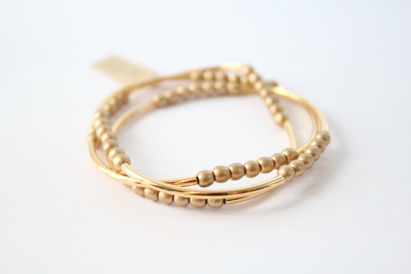 Triple Wrap Bracelet in Gold Filled Gold on White Square