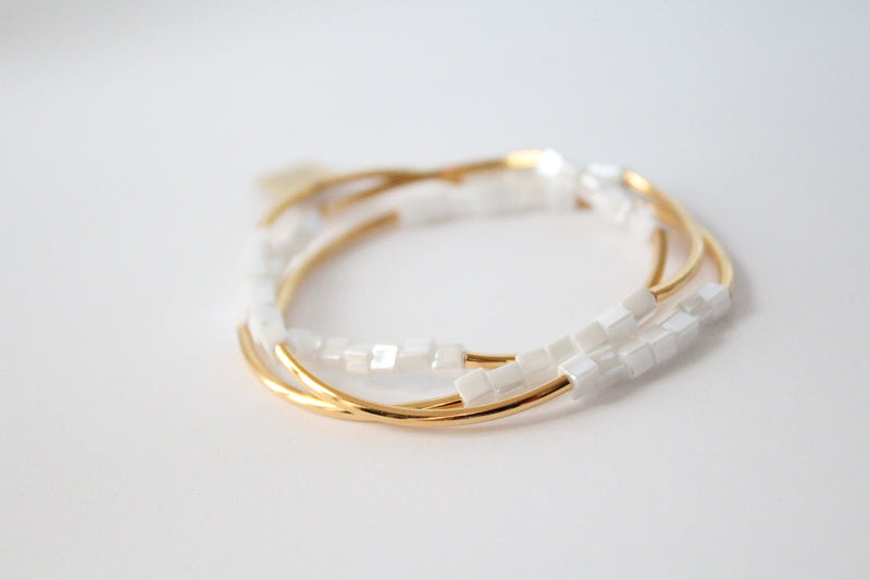 Triple Wrap Bracelet in Gold Filled Gold on Hematite