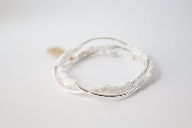 Triple Wrap Bracelet in Sterling Silver on Hematite