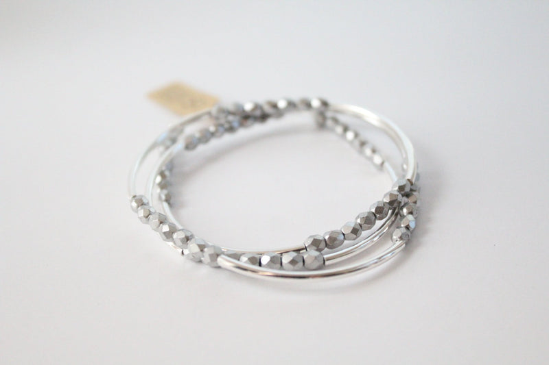 Triple Wrap Bracelet in Sterling Silver on Matte Grey