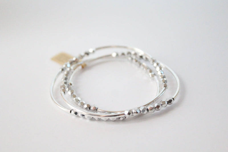 Triple Wrap Bracelet in Sterling Silver on White