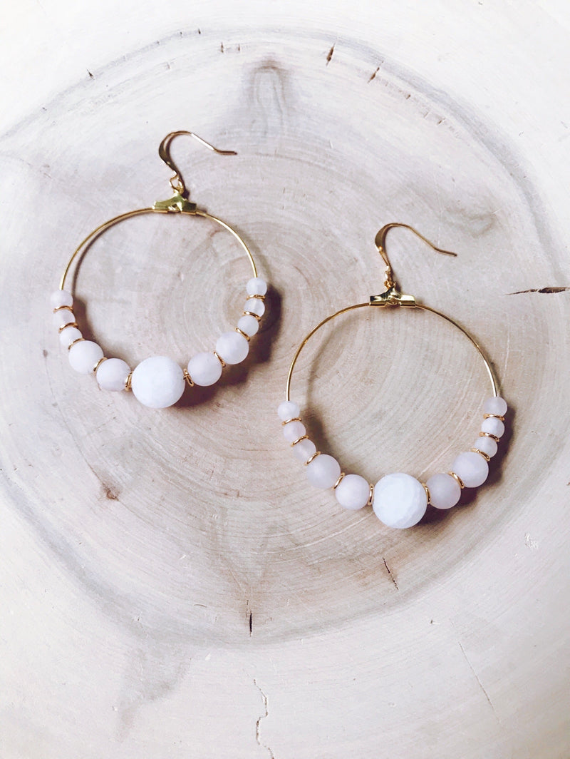 Symmetrical Gemstone Hoop Earrings in Amazonite