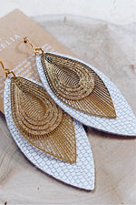 Sage Filigree Feather Leather Earrings