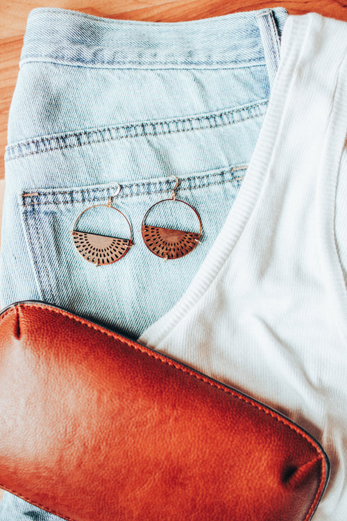 Forest Bloom Wooden Hoop Earrings