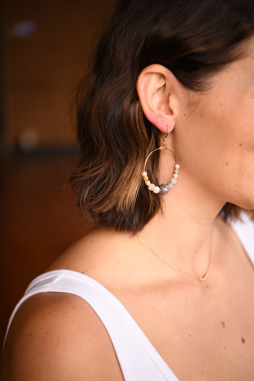 Symmetrical Gemstone Hoop Earrings in Rose Quartz