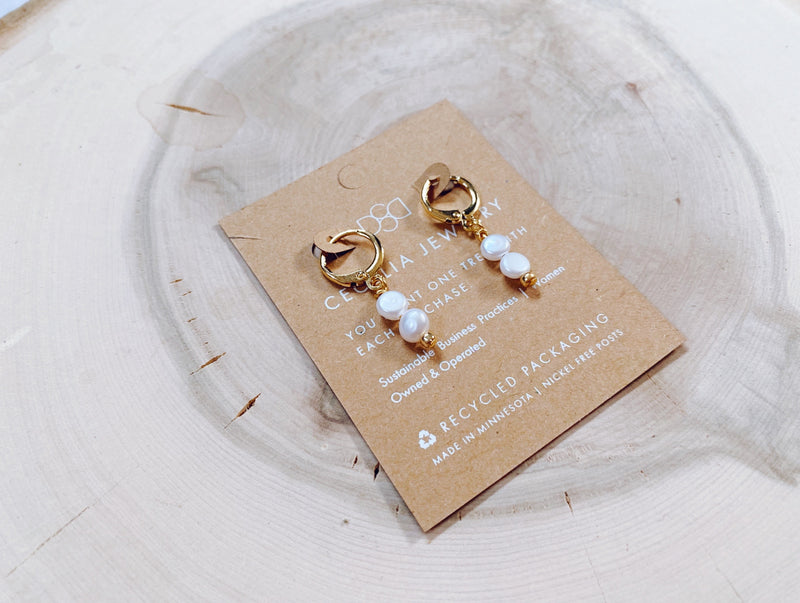 Huggie Earrings in Pearl