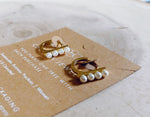 Mini Hoop Earrings in Gold Plated Pearl Bar